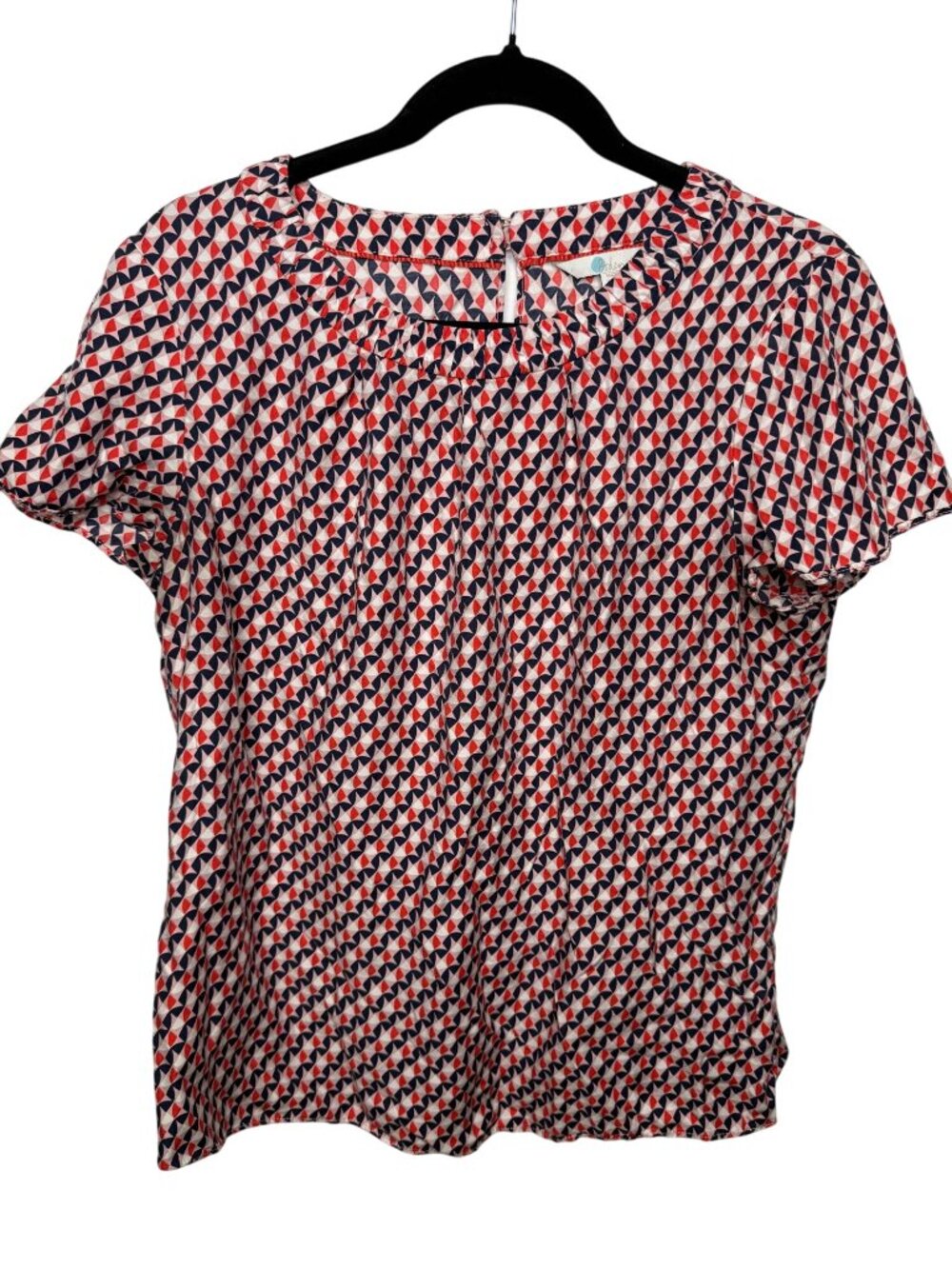 Boden Womens Small Silk Blend Blouse Geometric Print Short Sleeve Top